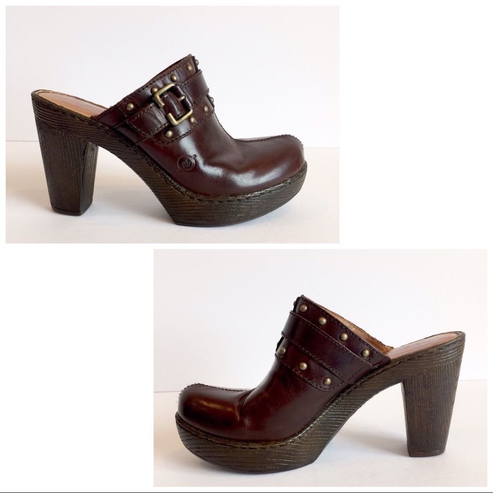 BORN Liana brown leather clog, Size 8